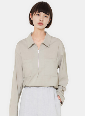 小着暖冬 BL2 橄榄灰拉链垂感衬衫 利落可爱 大方的美