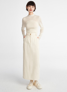 小着暖冬 SK17 新鲜米色铅笔直筒中长半裙 纤细自由行走