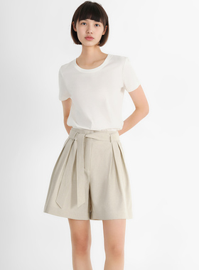 小着暖冬 SH21 白桦灰色夹花高腰 A 字系带短裤 简单美