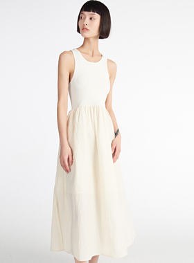 小着暖冬 DR11 白色米色拼接设计连衣裙 工字清美锋利