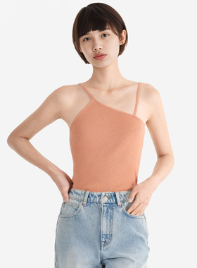 小着暖冬 HB74 灰珊瑚色精细羊毛不对称吊带背心 清馥