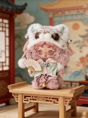 泡泡玛特SKULLPANDA光织园漫煦搪胶娃衣sp公仔挂件古风醒狮拜年服