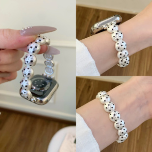 適用蘋果手表s10代iwatch黑紅斑點(diǎn)鑲鉆彈力表帶applewatch9se表帶