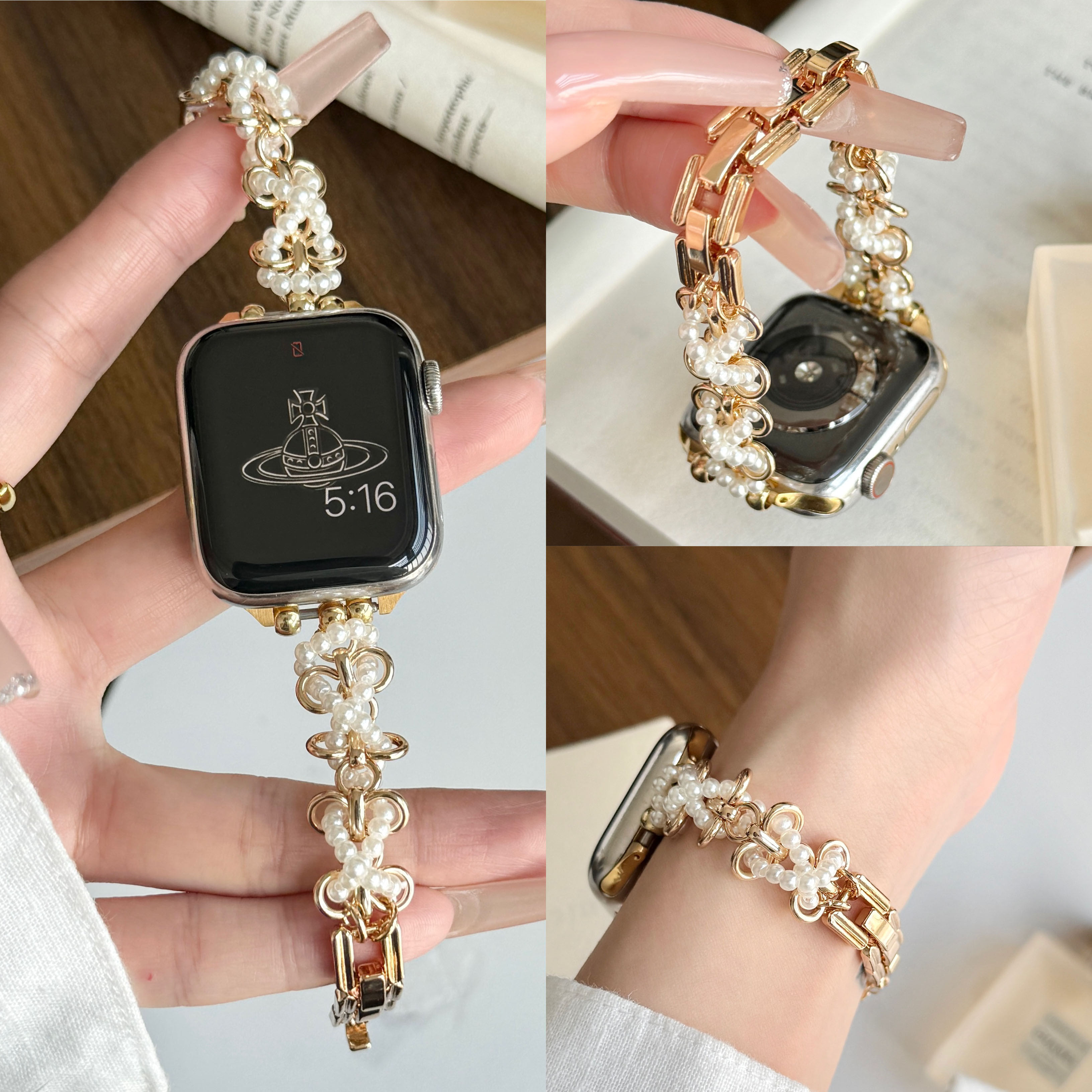 适用iwatch山茶花金属表带
