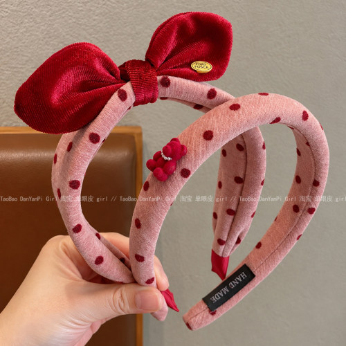女童甜美小熊波点秋冬发箍