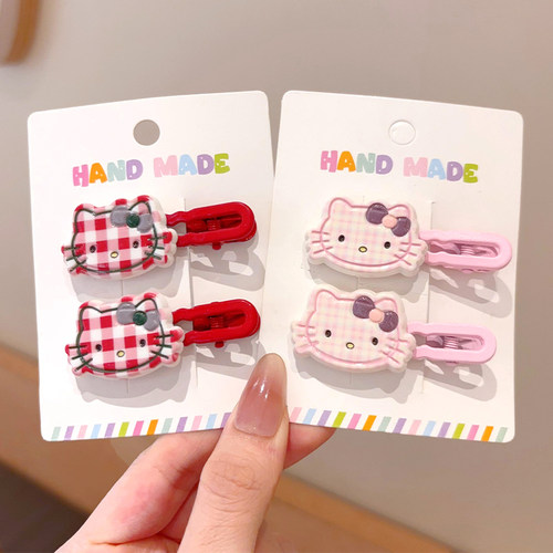 儿童卡通格纹kt猫发夹