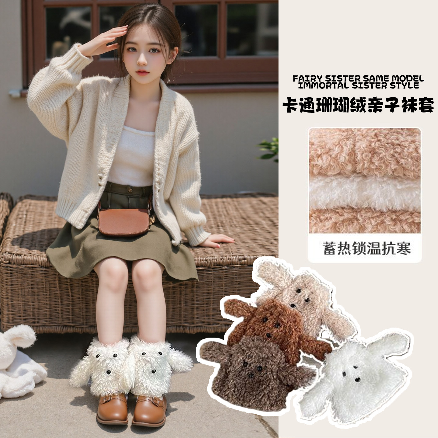 儿童毛绒袜套冬季雪地靴腿袜套