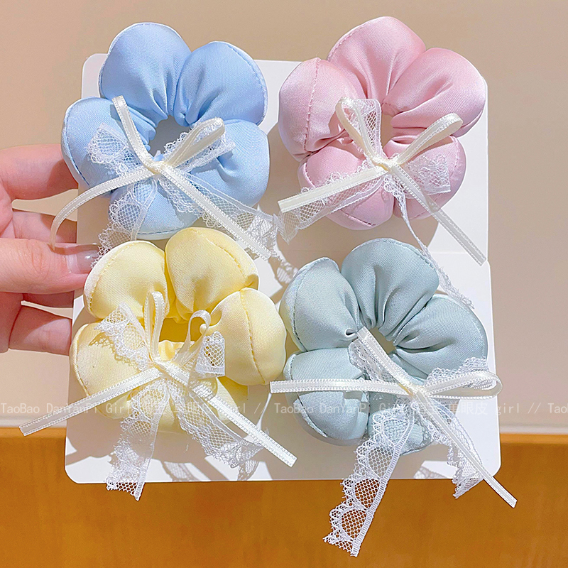 糖果色充棉花朵mini发圈蕾丝蝴蝶结发绳丸子头女童不伤发皮筋发饰