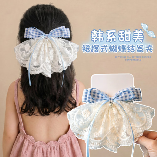 蓝色韩系甜美蝴蝶结儿童发夹头饰