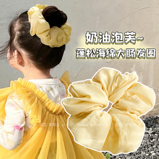 柠檬黄色猪大肠发圈儿童女2026新款韩系公主风后脑勺丸子头扎头绳