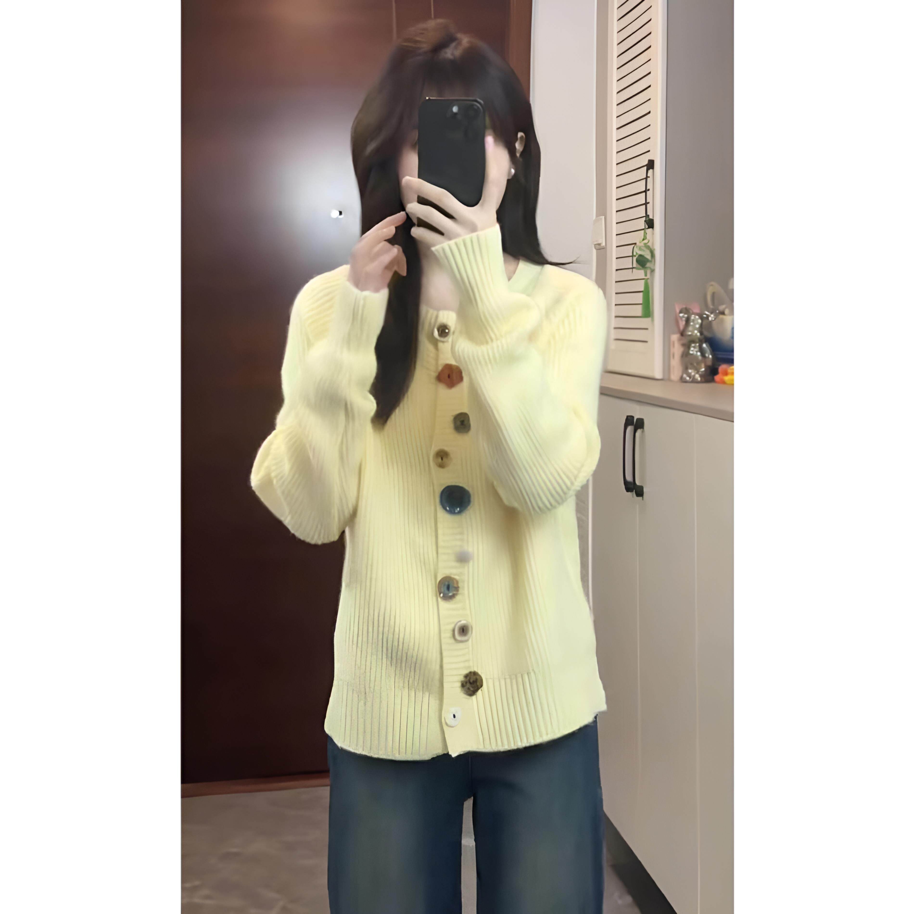 JOYIASS韩系黄色针织开衫微喇牛仔裤套装女2025秋冬小个子洋气时