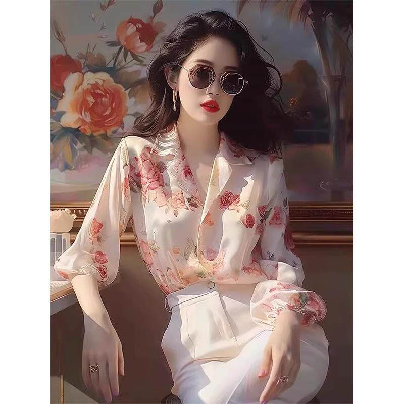 BLLOUKE碎花雪纺衬衫女士装春秋季2025新款爆款洋气高端上衣小衫