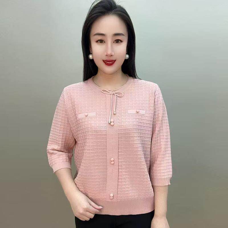 JOYIASS针织衫女春秋薄款七分袖上衣洋气妈妈宽松大码遮肚子打底