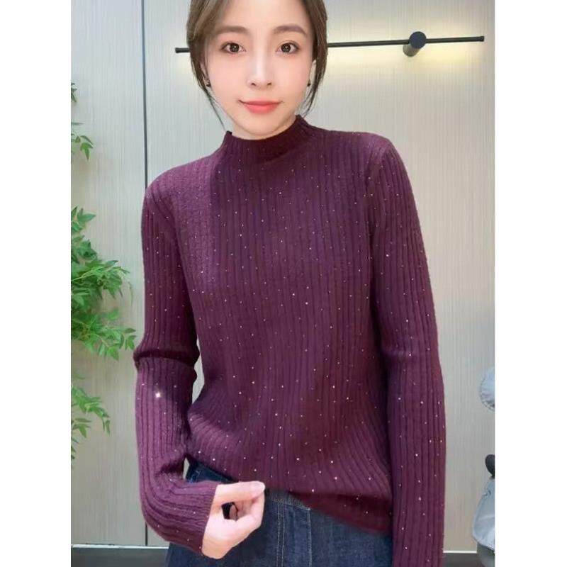 JOYIASS半高领纯色休闲毛衣女秋冬内搭长袖满天星上衣洋气显瘦针