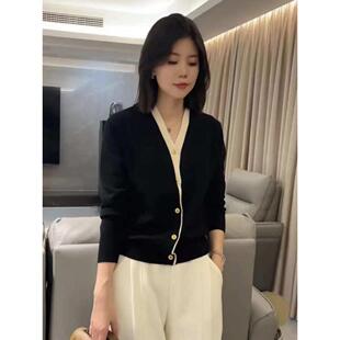 JOYIASS设计款V领假两件黑色针织开衫女春秋季宽松短款气质衫