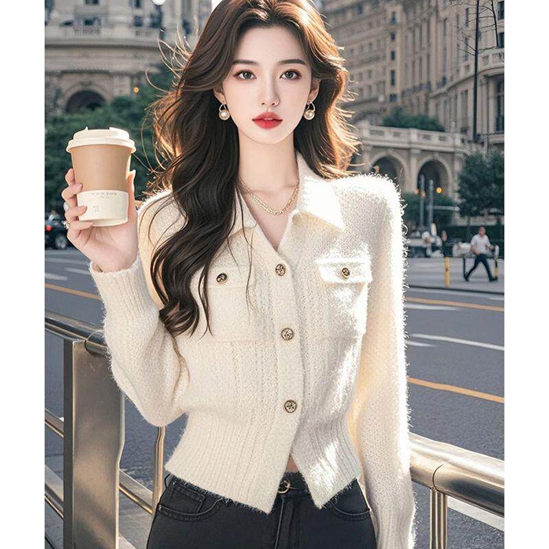BLLOUKE出口意大利大牌秋冬季女装小香风修身打底白色毛衣针织衫