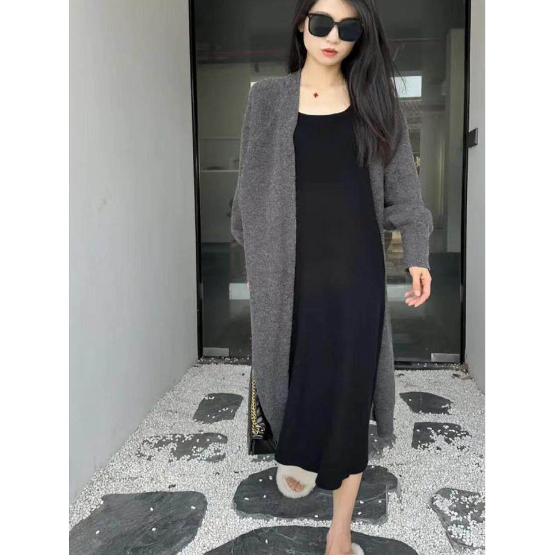 JOYIASS秋冬女式针织外套慵懒风格及膝宽松大码加厚针织开衫外套