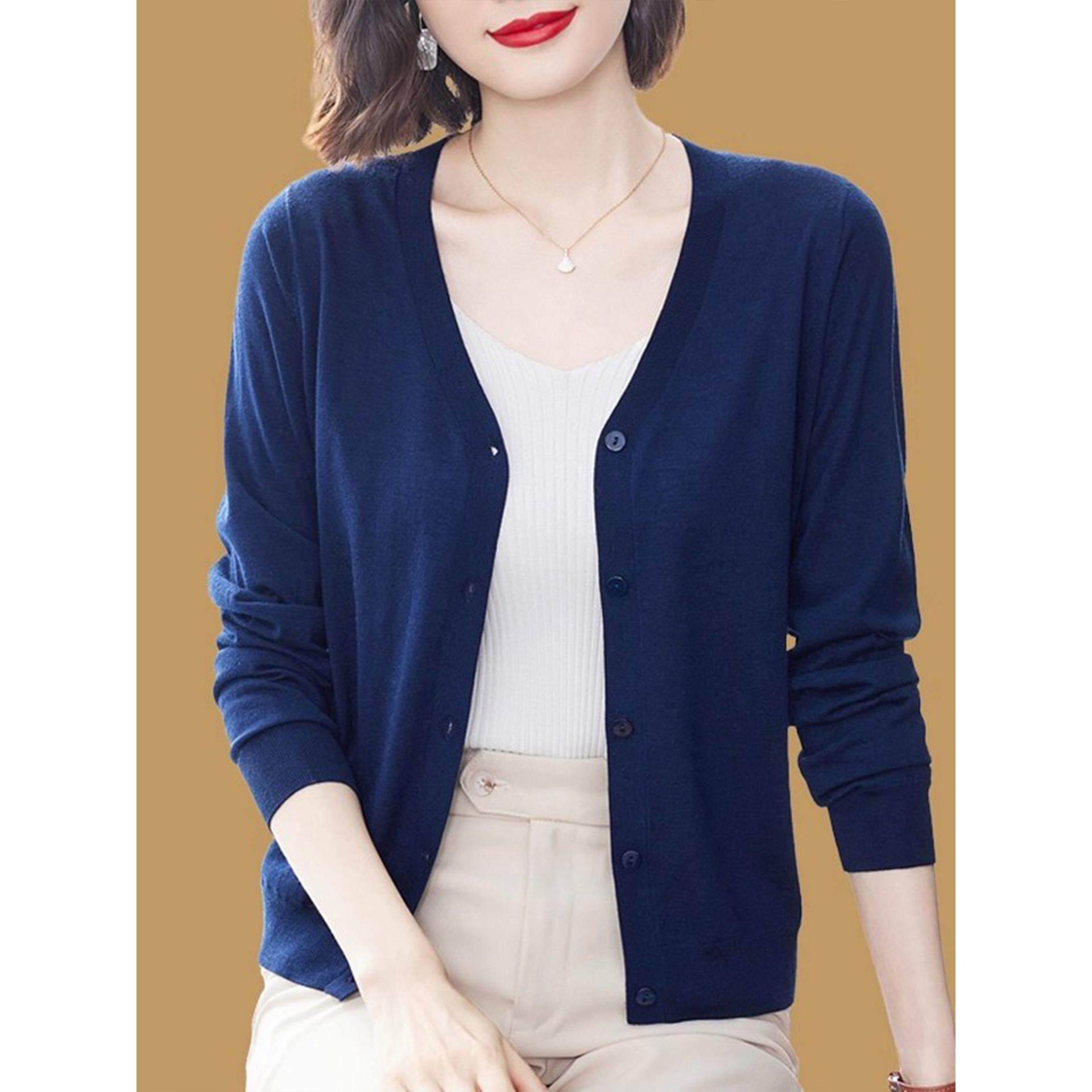 JOYIASS针织开衫女春秋薄款简约休闲上衣洋气宽松配裙子外搭毛衣