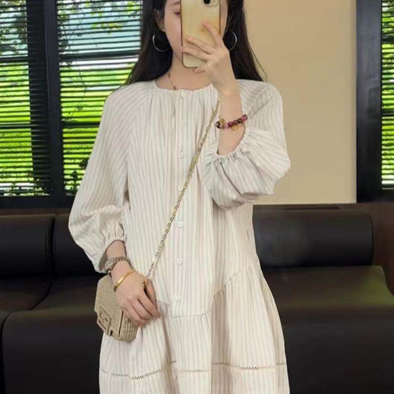 BLLOUKE衬衫连衣裙女装2025春秋季新款优雅名媛高端长袖中长裙