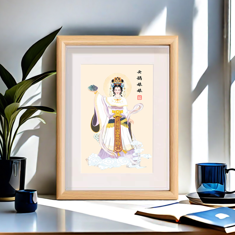 女娲娘娘画像摆台女娲补天神像相框居家结缘供挂画女娲摆件