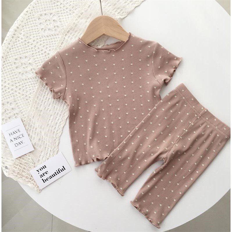 BABY POLKA DOT PAJAMAS SPRING TWO-YEAR-OLD GIRLS FOREIGN AUTUMN CLOTHES CHILDRENS HOME CLOTHES SUPER CUTE BABY AIR CONDITIONING CLOTHES