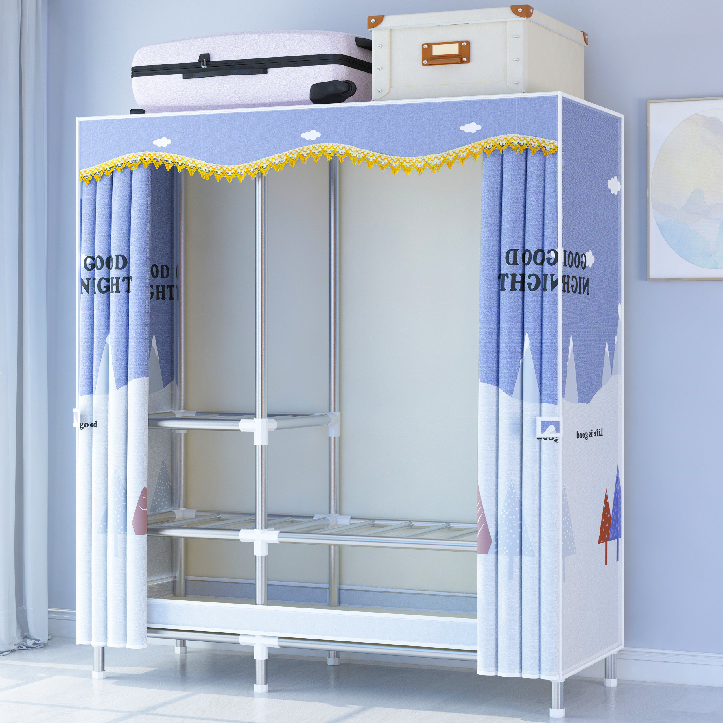 简易衣柜出租房用布衣柜家用卧室钢管加粗加固现代简约全封闭衣橱