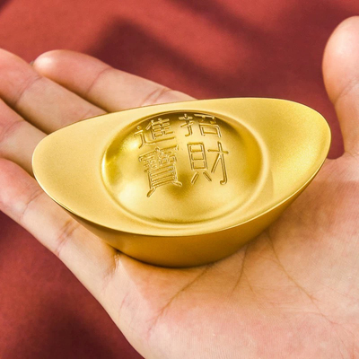 实心仿真元宝摆件实心金条假金砖金块仿金样品道具镇尺家居装饰