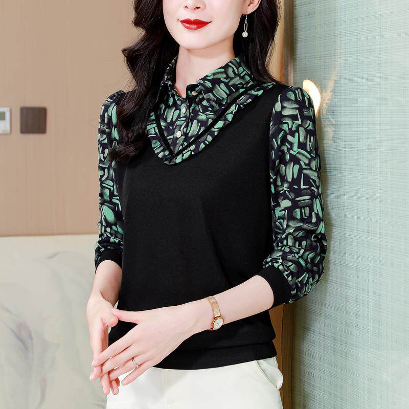 JOYIASS假两件长袖碎花衬衫女百搭显瘦2025年秋装新款打底衫洋派