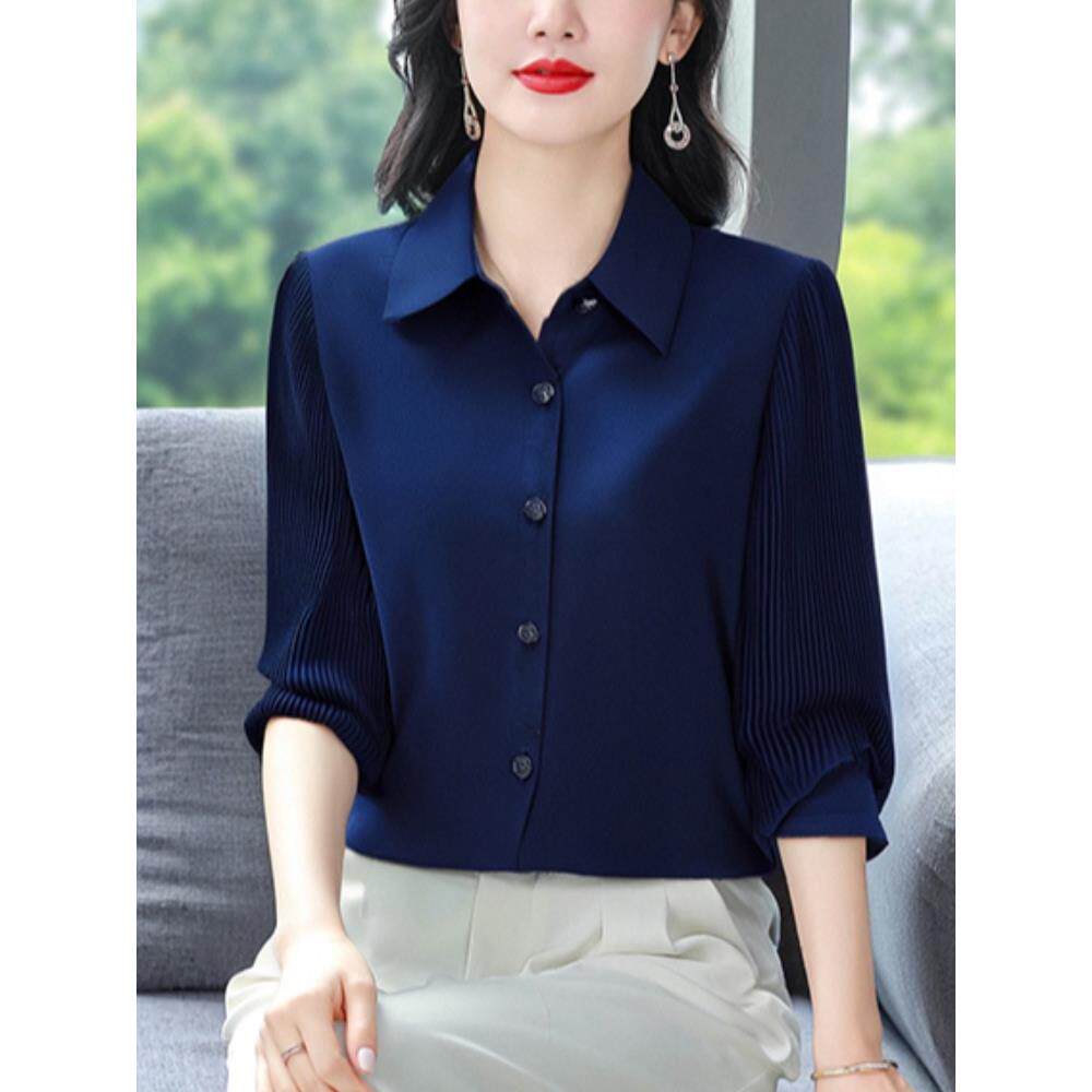 JOYIASS妈妈春秋洋气长袖衬衫秋季新款中老年女装高贵百褶袖上衣