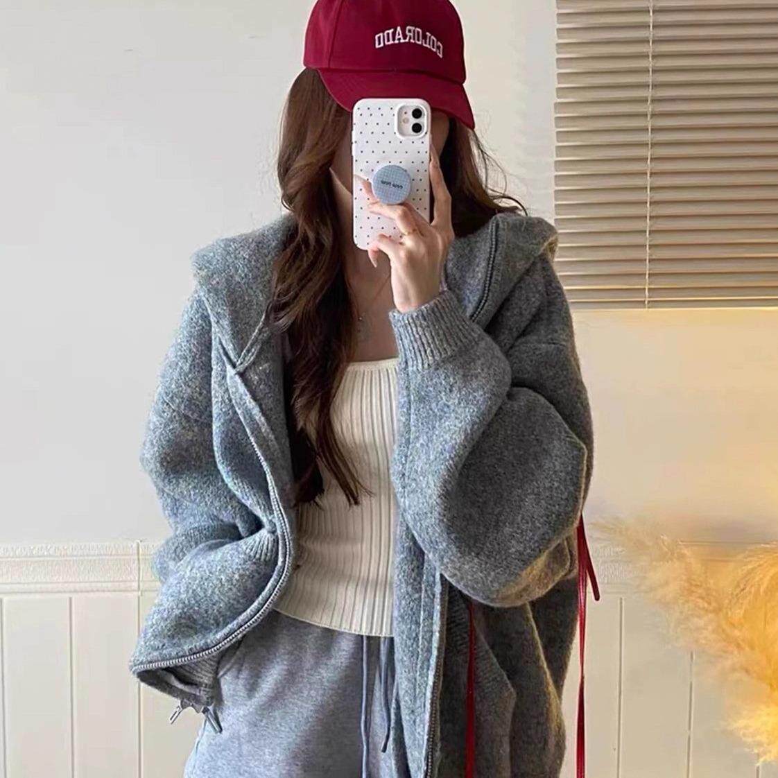 JOYIASS连帽卫衣毛衣开衫外套女针织衫慵懒高级感2025新款韩系秋