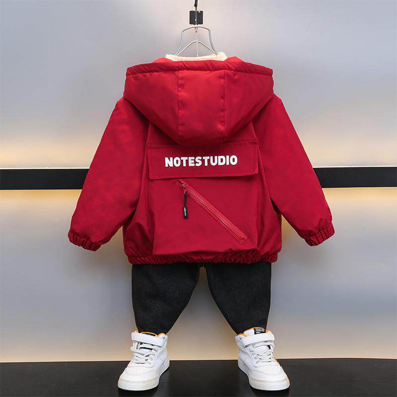 儿童棉服红色男童外套6小8宝宝7加棉衣服5冬装4加绒3加厚2棉袄1岁