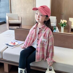 女童衬衫外套薄款春秋2026新款春夏季防晒儿童春款女宝宝格子上衣