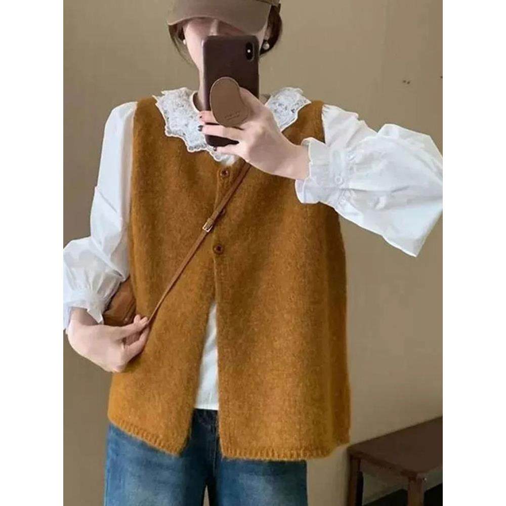 JOYIASS慵懒风V领针织马甲女韩系百搭叠穿宽松无袖背心高级感毛衣