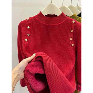 JOYIASS半高领毛衣女2025冬新款一体绒保暖洋气高级感加绒加厚内