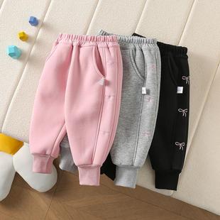 儿童加绒裤子冬季新款加绒加厚保暖裤男女童软糯羊羔绒厚绒运动