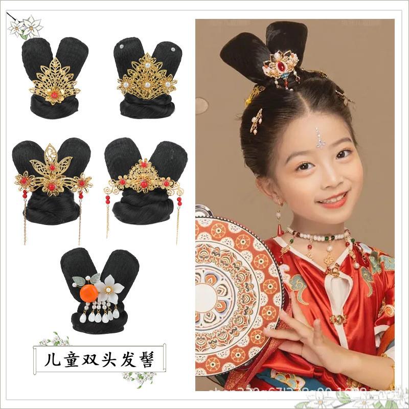 古风假发女飞天发髻敦煌舞蹈演出发饰仙女发型儿童汉服配饰假发