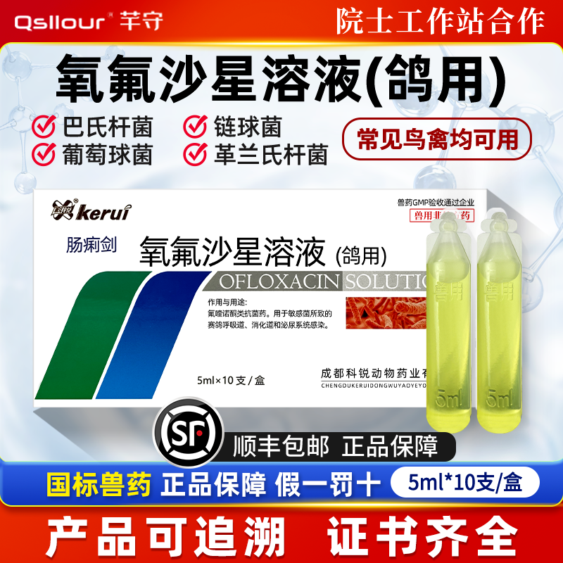 氧氟沙星溶液兽用鸽药赛鸽用沙门氏菌上下呼吸道感染鸡鸭鹅禽兽药