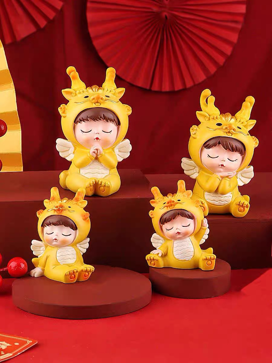 2024龙年大吉蛋糕装饰国潮风可爱卡通生肖龙宝宝车载家居客厅摆件