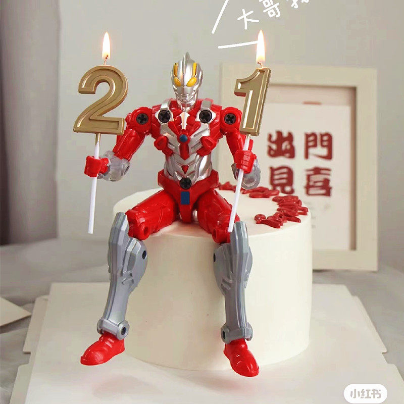 奥特曼蛋糕装饰摆件男孩宝宝生日配件披风超人变形侠卡通玩具网红