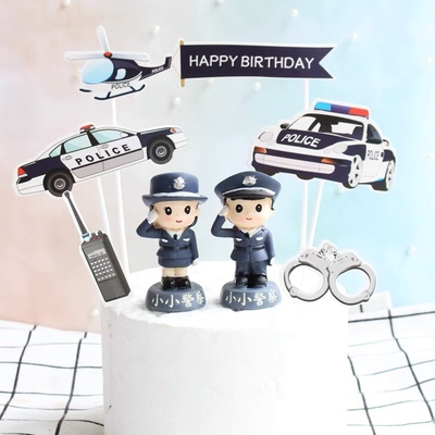 树脂生日蛋糕装饰摆件警察叔叔阿姨男警察女警察公仔警车插件插牌
