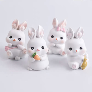 中秋节小兔子生日蛋糕装饰摆件呆萌可爱胡萝卜雨伞背包白色玉兔