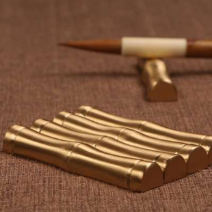 黄铜竹节笔搁 毛笔搁笔架 文房镇纸小镇尺 纯铜笔山放毛笔架子