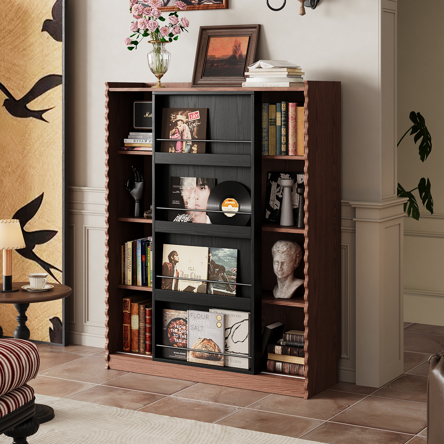 中古风实木书柜多层落地置物柜