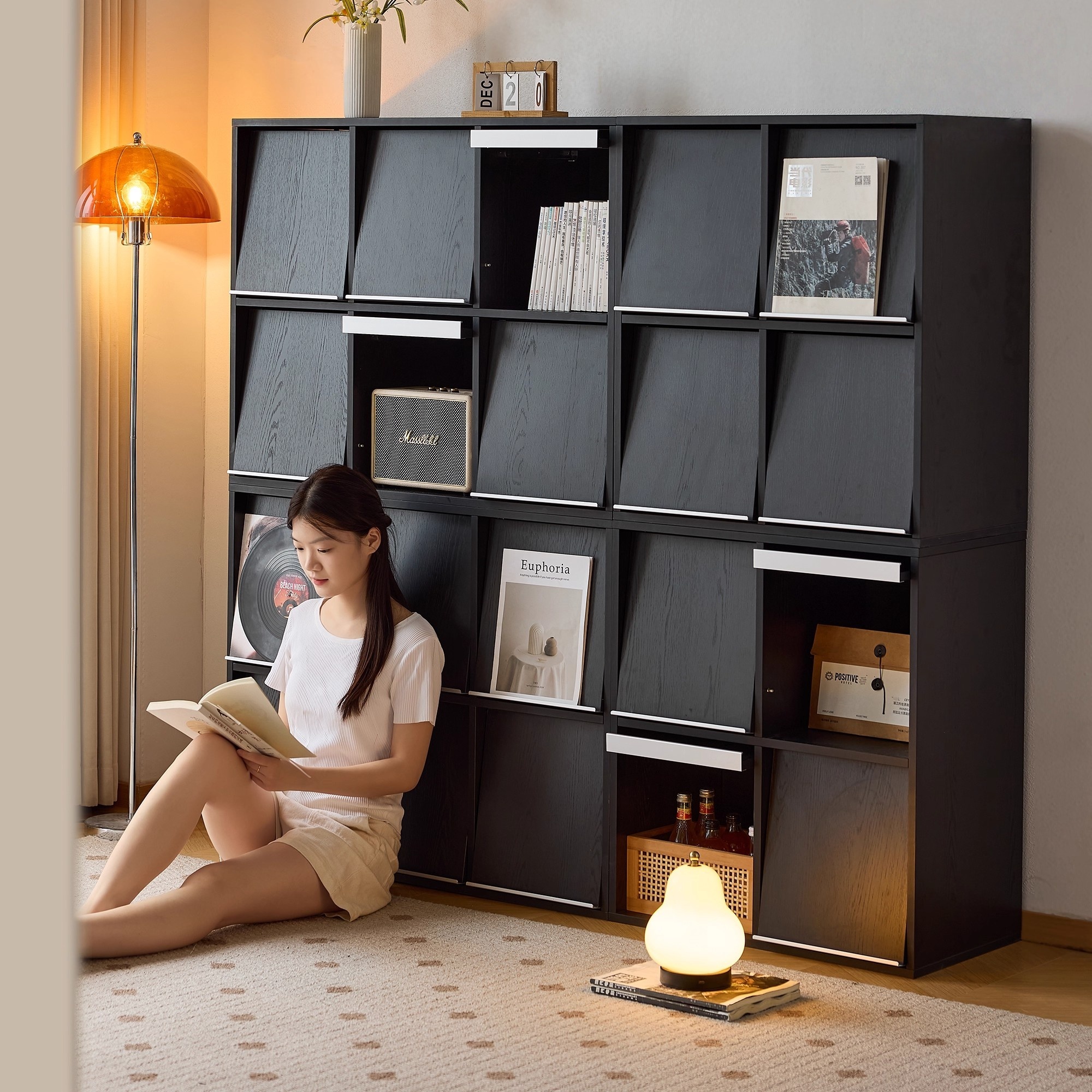 中古风实木落地书柜置物架