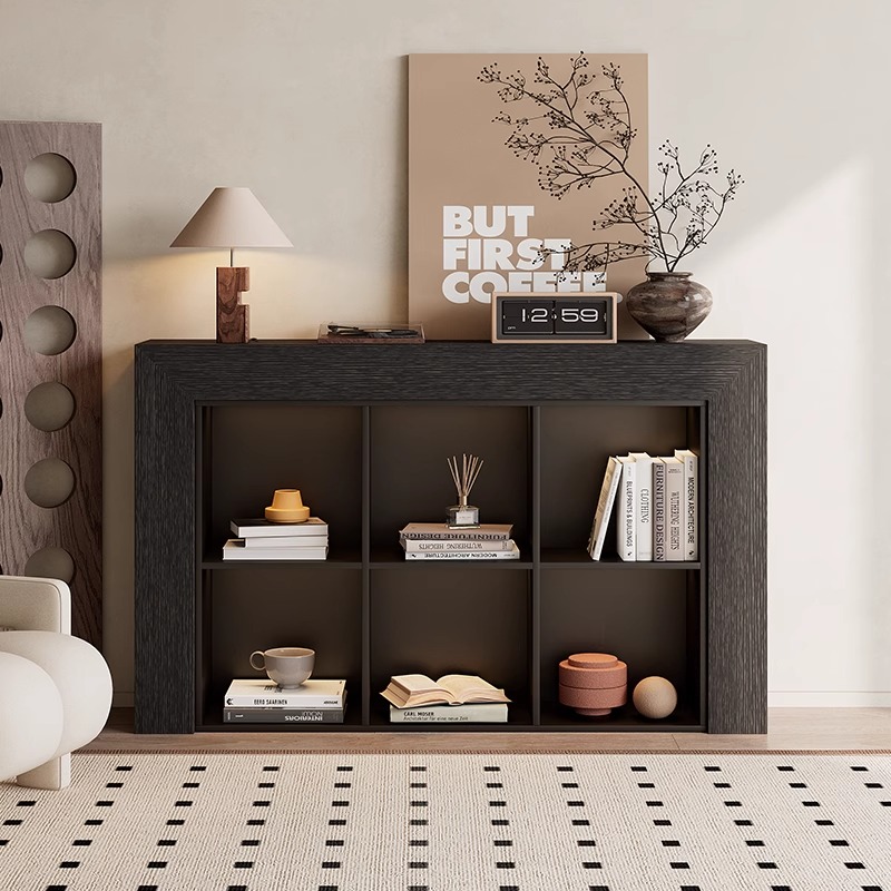 中古风玄关柜入户门厅书柜客厅展示陈列柜靠墙一体储物收纳柜定制