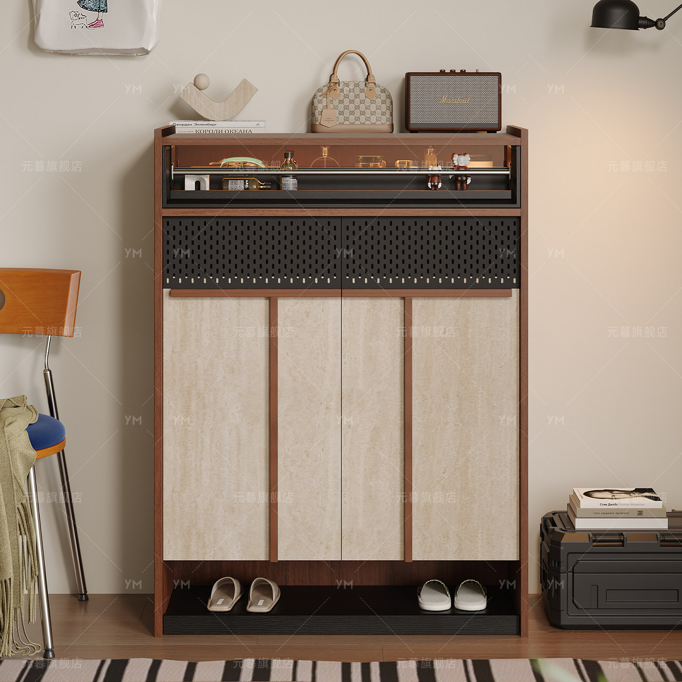 鞋柜家用门口收纳柜一体靠墙2025新款爆款高档中古风实木鞋柜定制,住宅家具,鞋柜,淘宝优惠券,粉丝福利购,淘宝优惠卷
