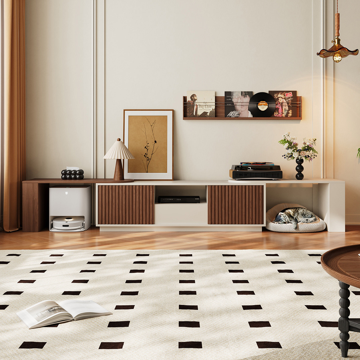 电视柜客厅家用小户型收纳储物柜靠墙一体2025新款伸缩电视柜定制