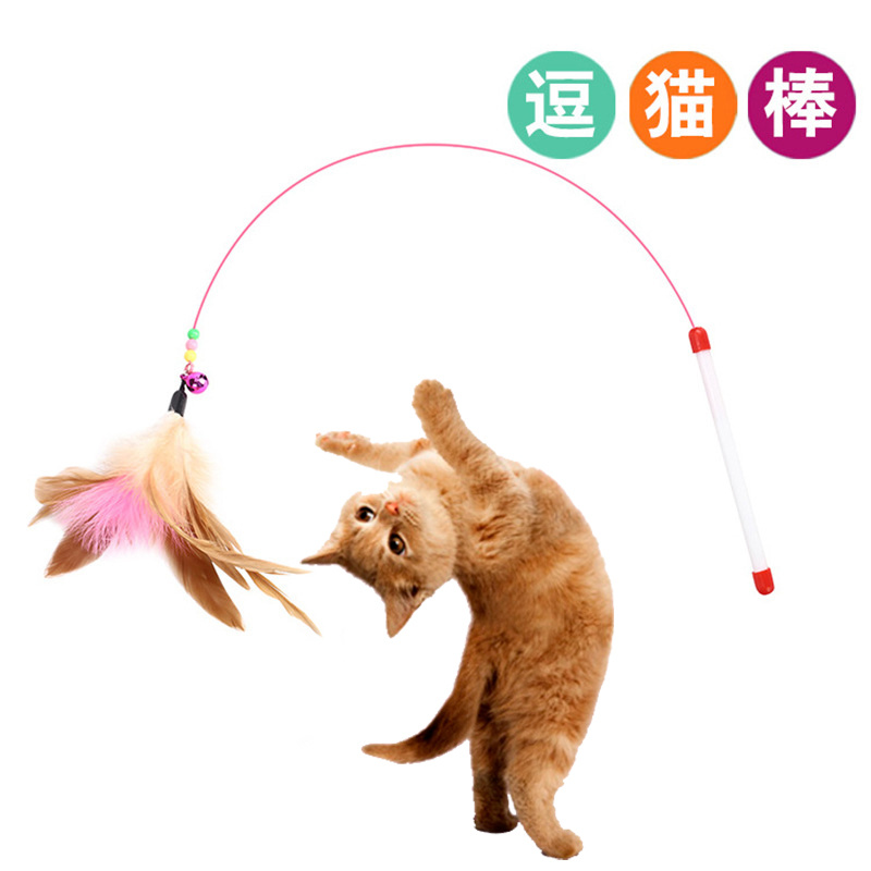 猫玩具逗猫棒钢丝彩色羽毛带铃铛
