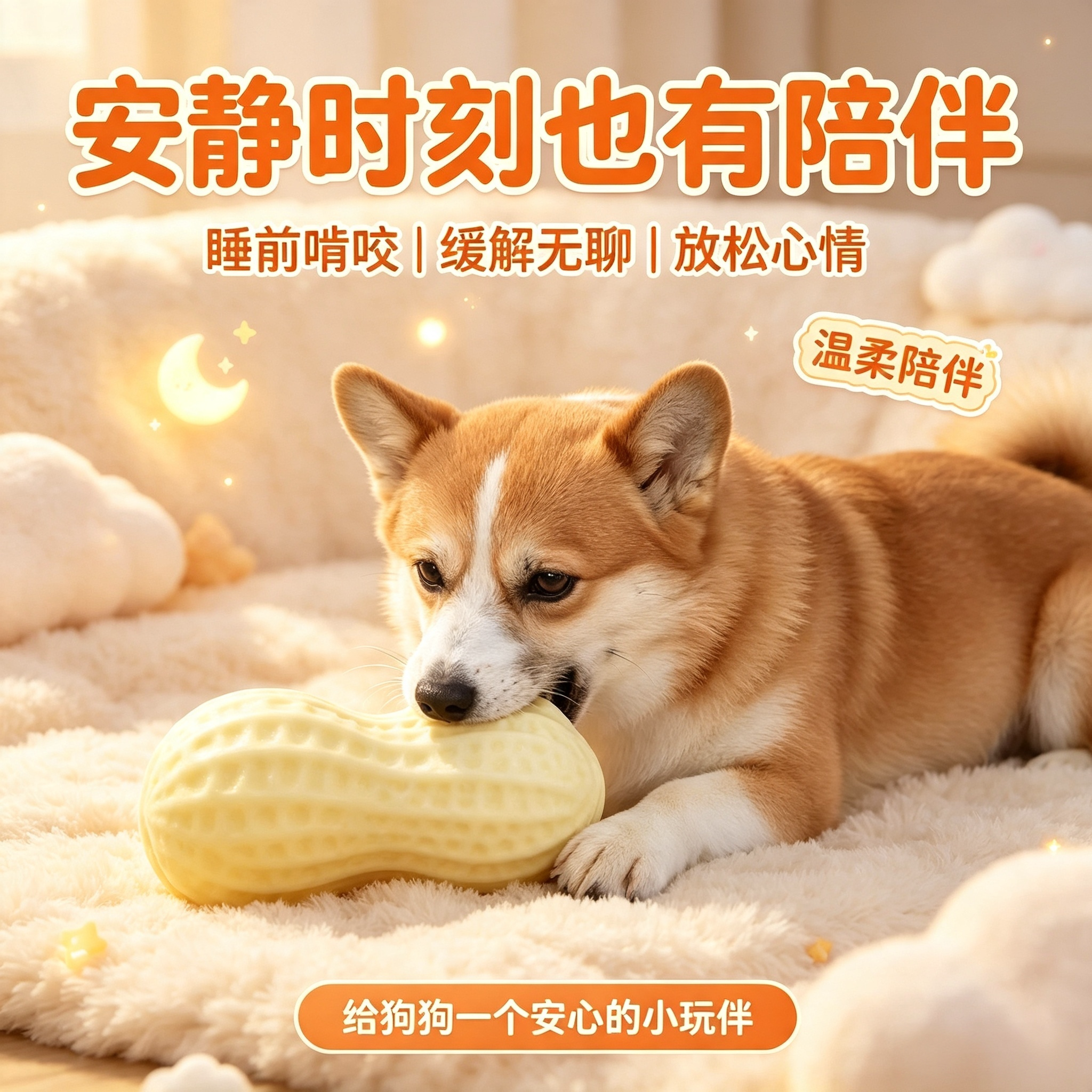 狗狗花生造型发声玩具磨牙耐咬柔软宠物安抚玩具温暖陪伴解闷神器
