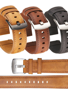 现货 新款疯马方尾针扣表带智能快拆手表带超薄软皮真皮表带20-22